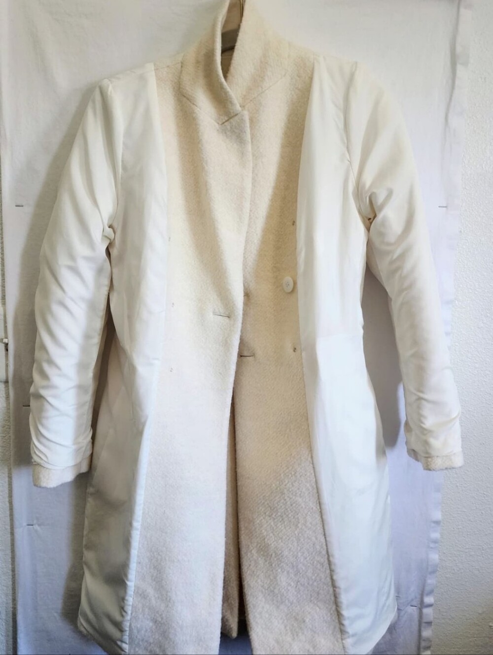 Ann Taylor Ivory Double-Breasted Long Wool Coat. - Picture 13 of 16